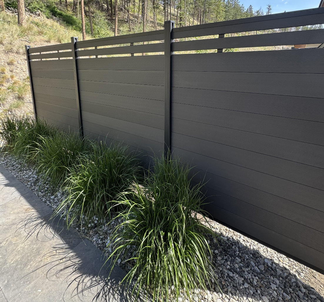 Composite fence installation in Kelowna by CedarWolf Build + Design