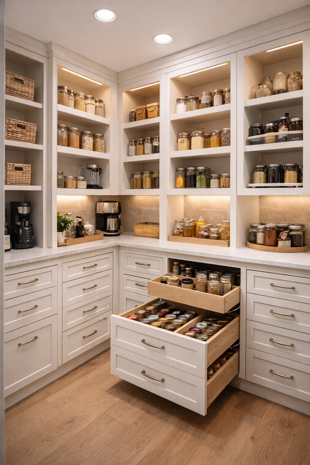 Kitchen renovation in Kelowna. Pantry Pull-Out Drawers. CedarWolf Build + Design.