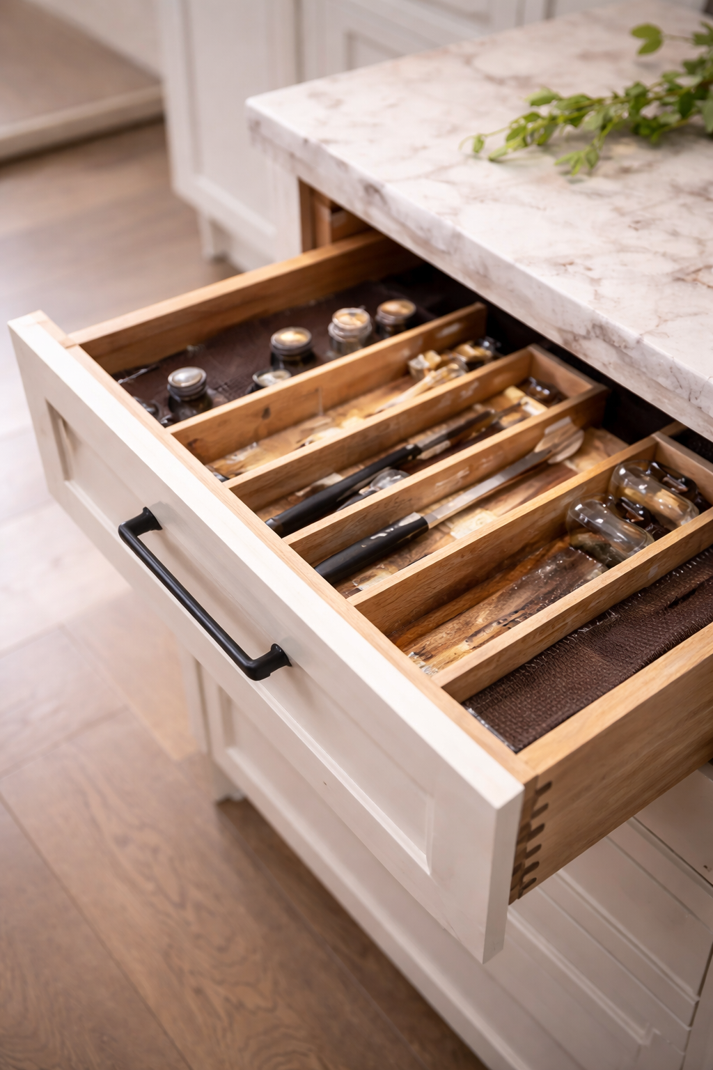 Kitchen renovation in Kelowna. Drawer Organization. CedarWolf Build + Design.