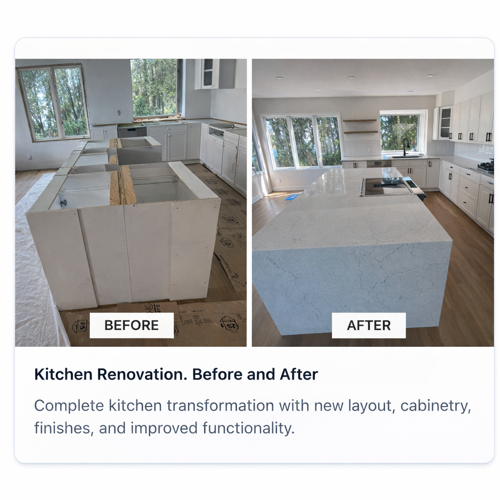 Kitchen renovation in Kelowna. Kitchen Renovation. Before and After. CedarWolf Build + Design.